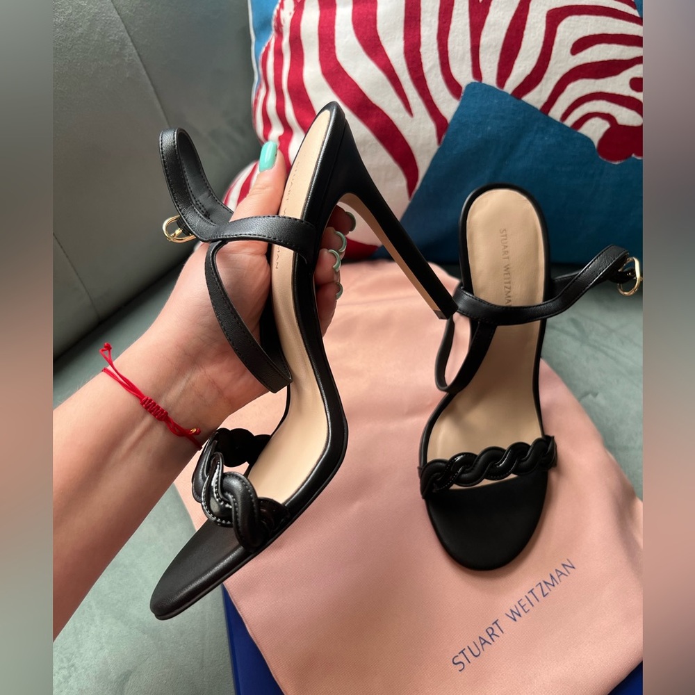 Stuart Weitzman Dancer Twistie 100 Leather Sandal Black US 8.5 NWT
